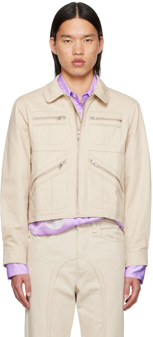 Shop Edward Cuming Beige Spread Collar Jacket In Cream