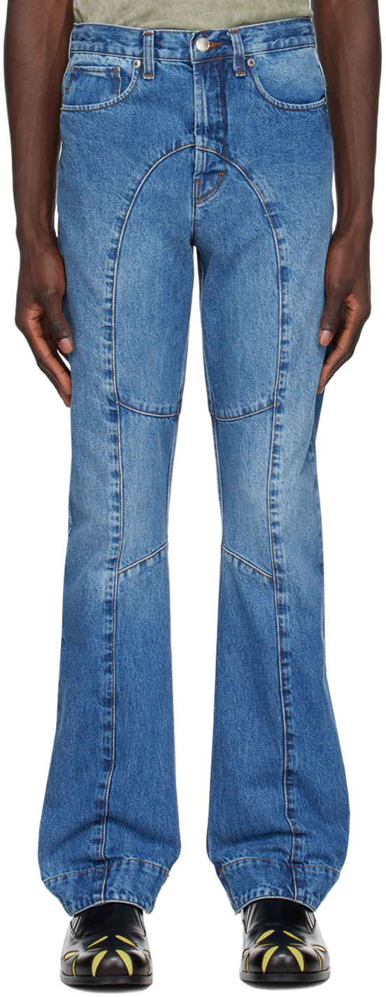 【関税込み】Edward Cuming ネイビー スリムジーンズ Blue Paneled Jeans by Edward Cuming on Sale