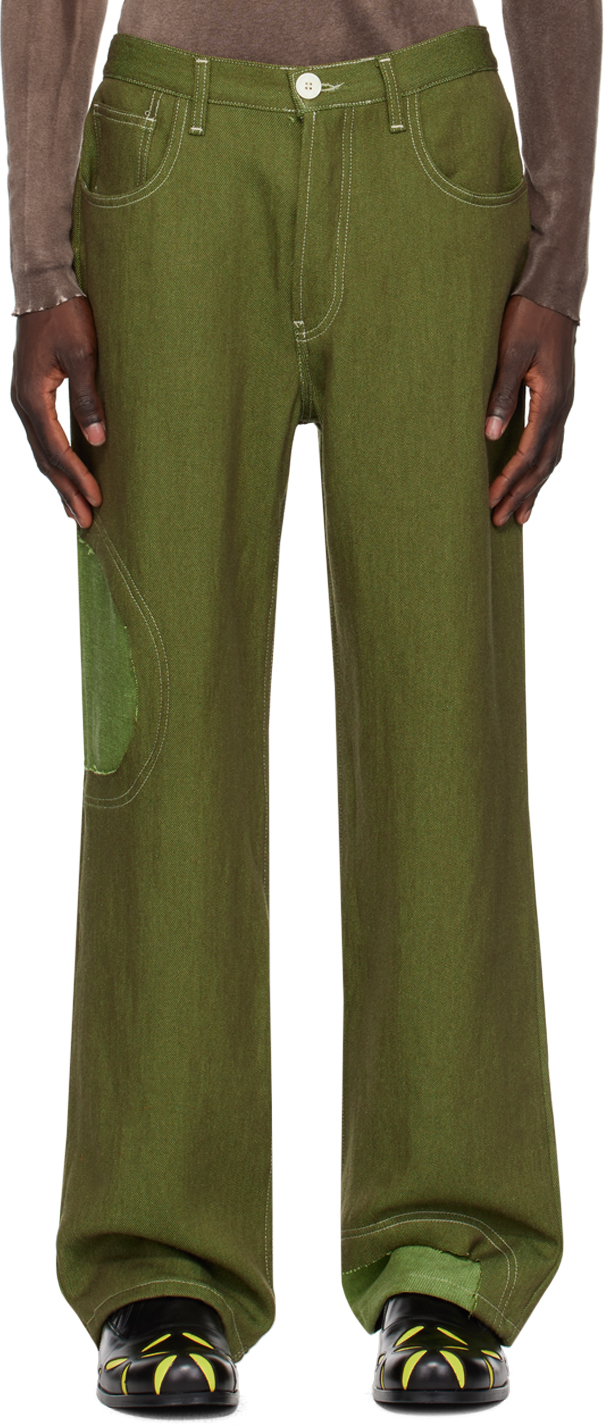 Shop Edward Cuming Green Circle Window Jeans In Dark Green