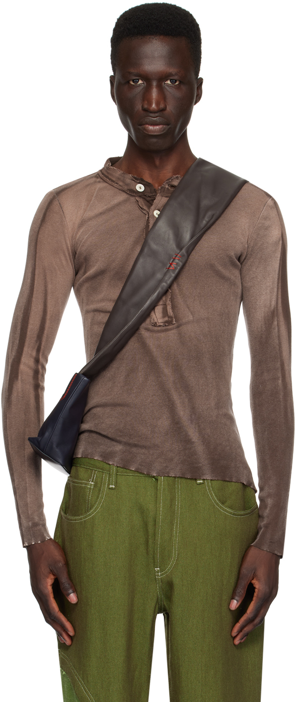 Shop Edward Cuming Brown Raw Edge Henley In Washed Brown
