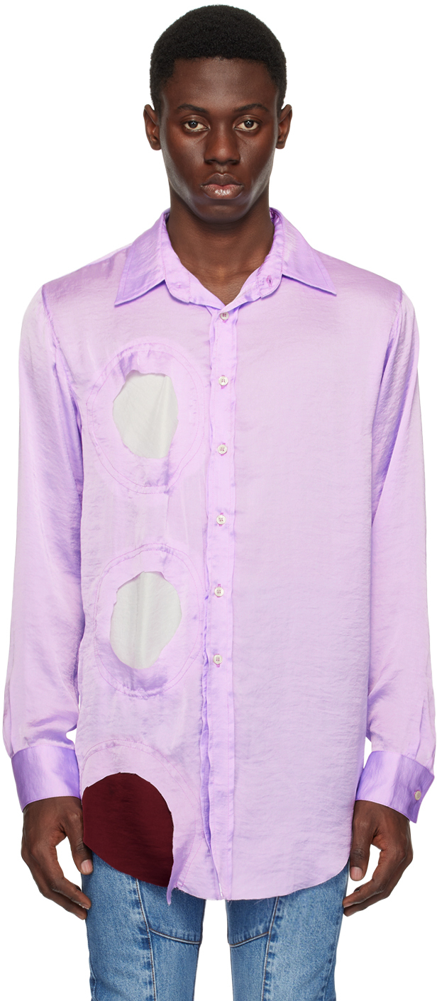 Shop Edward Cuming Purple Cutout Shirt In Lilac/ White/ Burgun