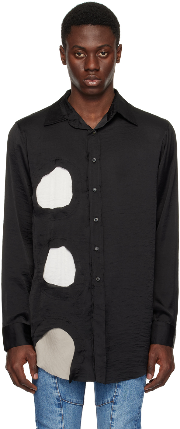 Shop Edward Cuming Black Cutout Shirt In Black/ White/ Green