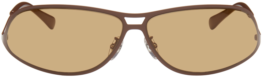Stella Mccartney Brown Oval Sunglasses In Shiny Light Brown