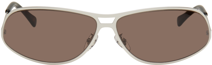 Stella Mccartney Silver Oval Sunglasses In Shiny Palladium