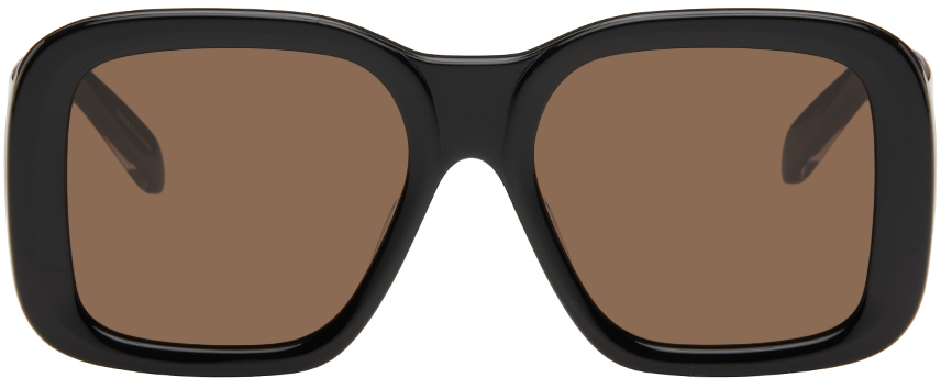 Shop Stella Mccartney Black Oversized Square Sunglasses In Shiny Black / Brown