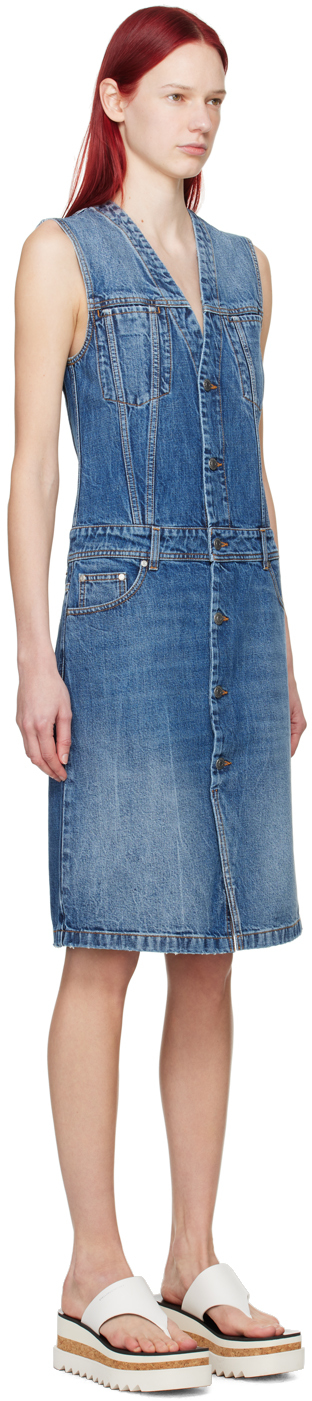 Shop Stella Mccartney Blue Paneled Denim Midi Dress In 4406 Mid Blue Vintag