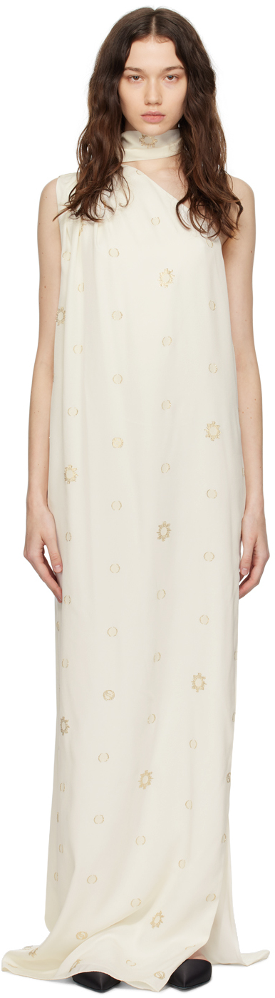 Stella Mccartney Off-white One-shoulder Scarf Maxi Dress In 9500 Natural