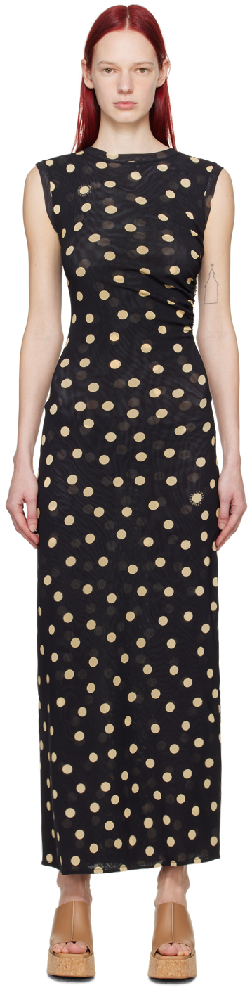 Shop Stella Mccartney Black Polka Dot Maxi Dress In 8490 Multicolor 1