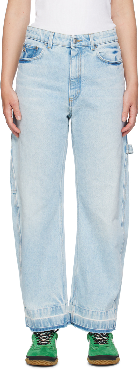 Blue Wide-Leg Mid-Rise Jeans