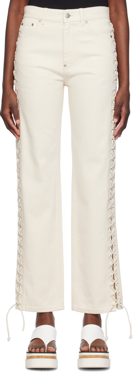 Shop Stella Mccartney Off-white Lace-up Jeans In 9601 Ecru
