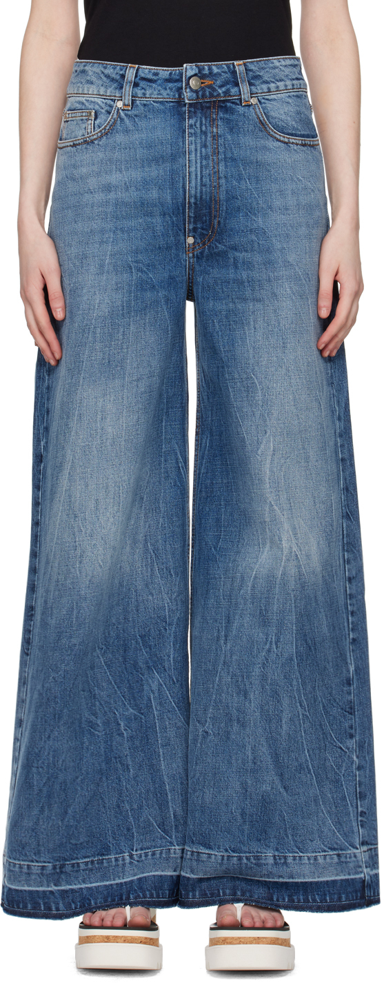 Stella Mccartney Blue Slouchy Flared Jeans In 4406 Mid Blue Vintag