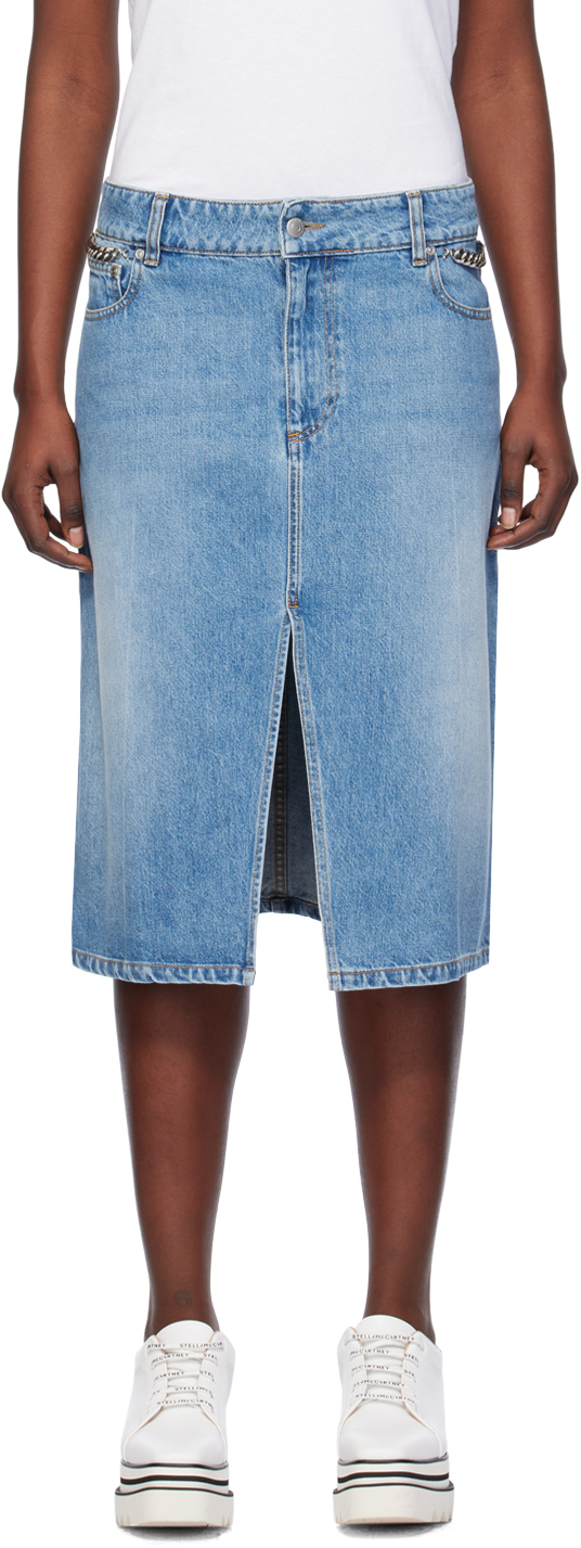 Blue Iconic Falabella Denim Midi Skirt
