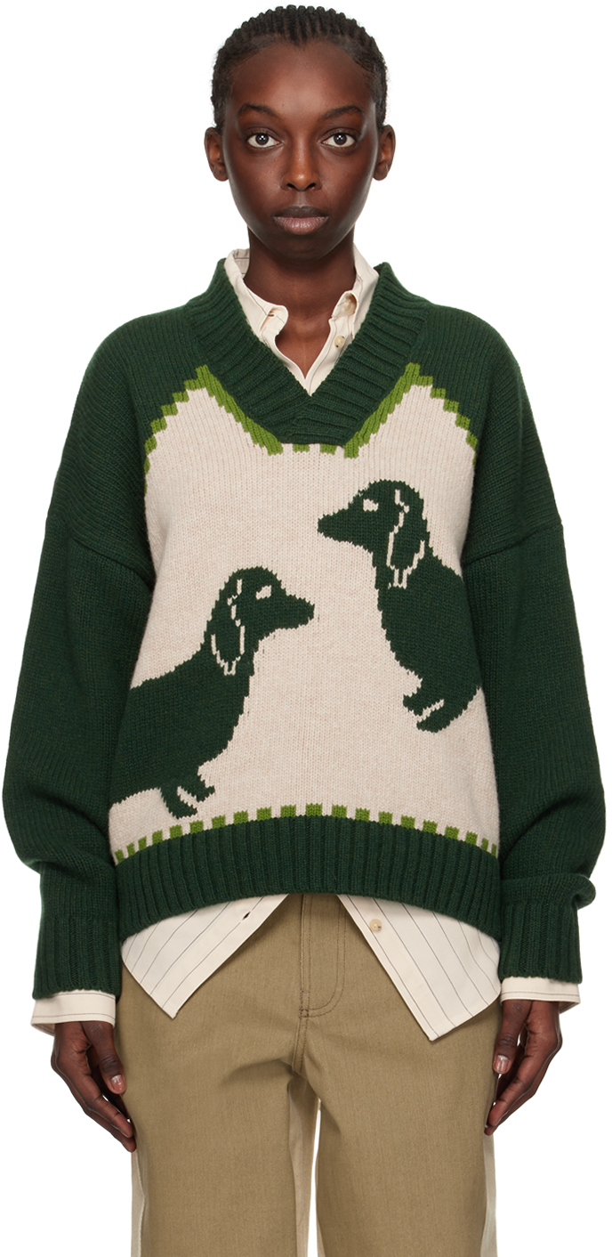 Green & Off-White Intarsia Sweater