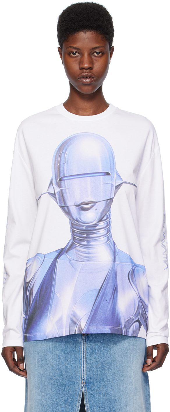 Stella Mccartney White Sexy Robot Long Sleeve T-shirt In 9000 Pure White