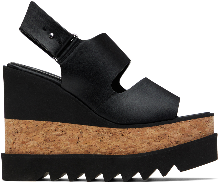 Shop Stella Mccartney Black Sneak-elyse Wedge Sandals In 1000 Black