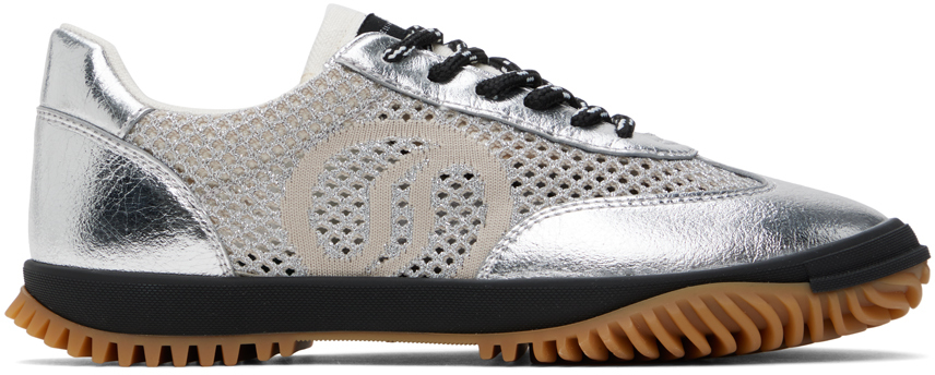 Silver S-Wave Sport Mesh Panelled Sneakers