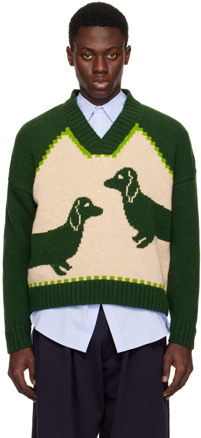 Green & Off-White Intarsia Sweater