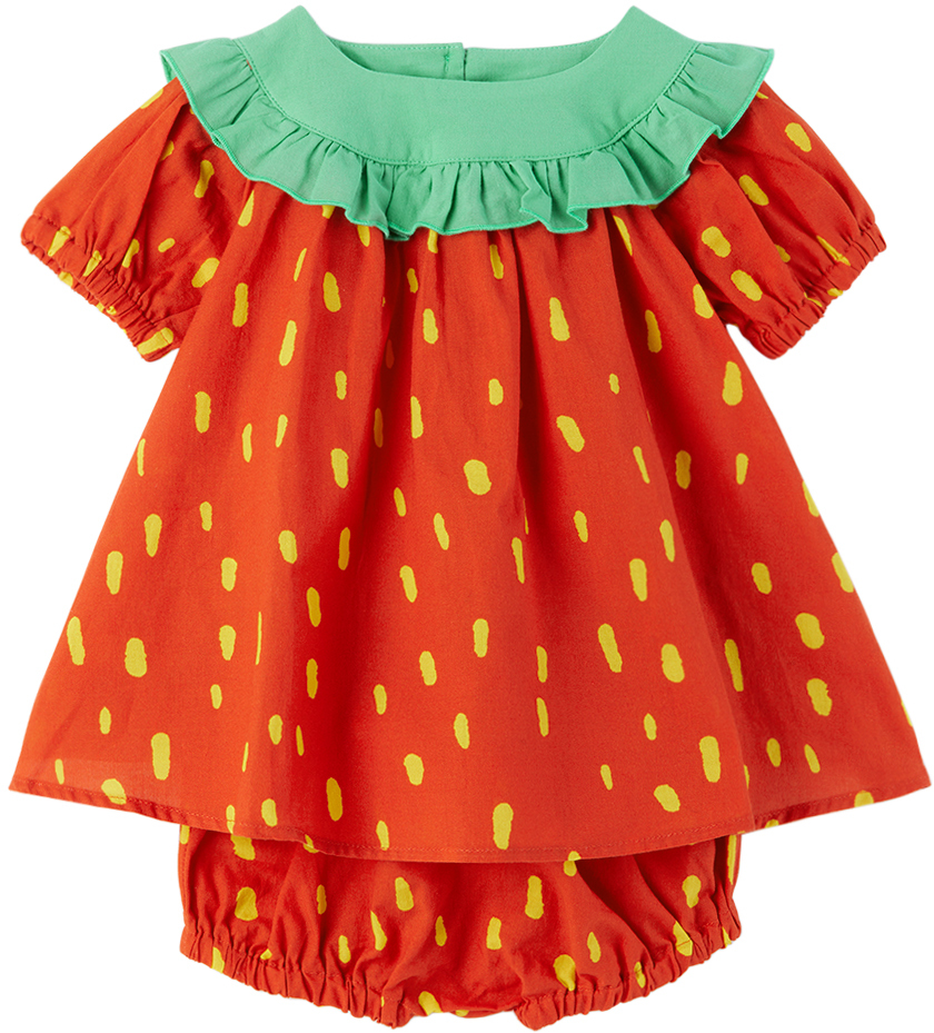 Shop Stella Mccartney Baby Red Strawberry Dress & Bloomers Set In 421gl Red
