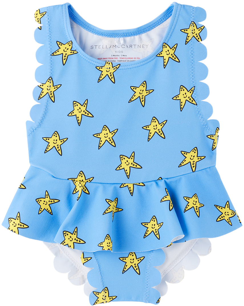 Shop Stella Mccartney Baby Blue 'smiling Stella Star' Swimsuit In 611mc Blue