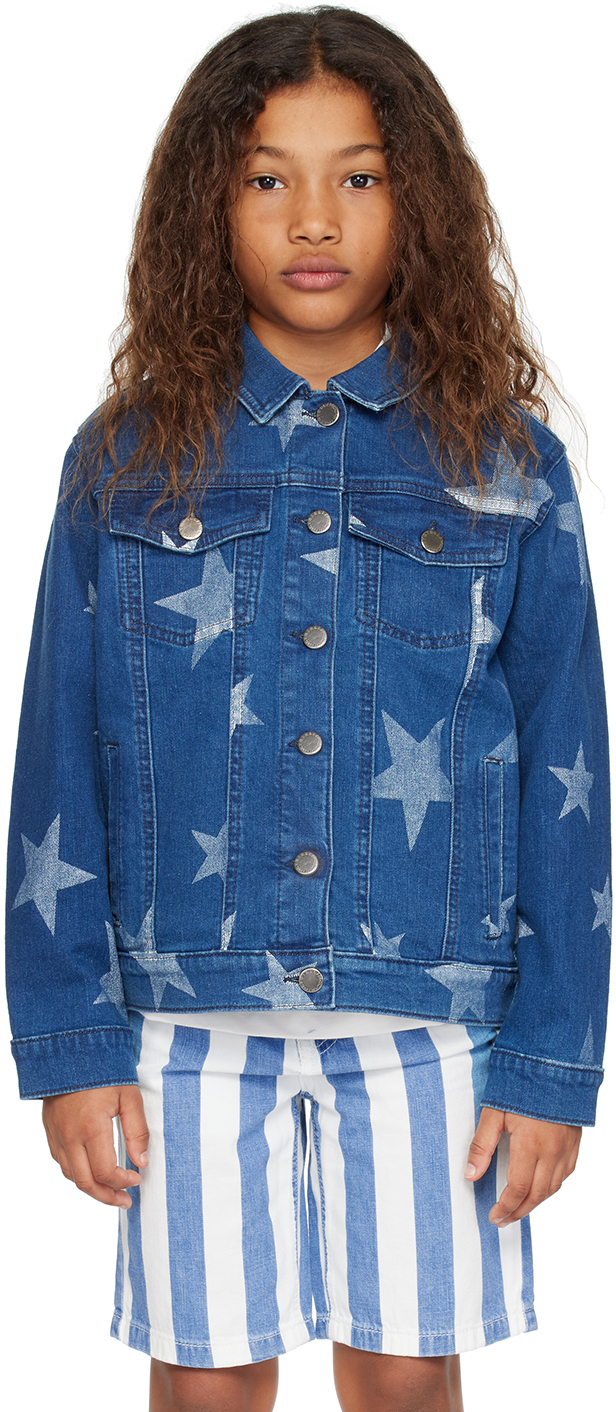 Shop Stella Mccartney Kids Blue Star Print Denim Jacket In 620bc Blue