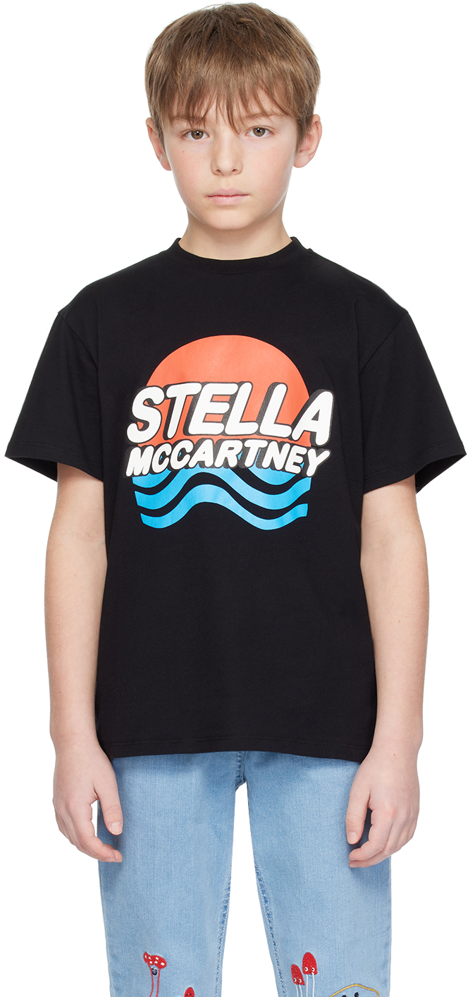 Shop Stella Mccartney Kids Black Waves T-shirt