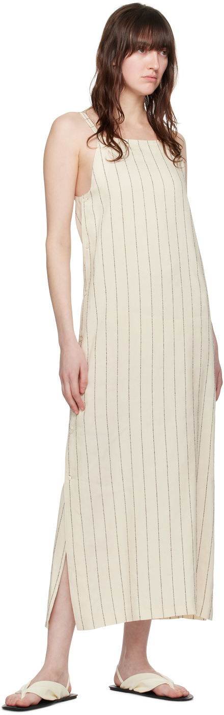 LOULOU STUDIO BEIGE & BLACK ETTA MIDI DRESS 