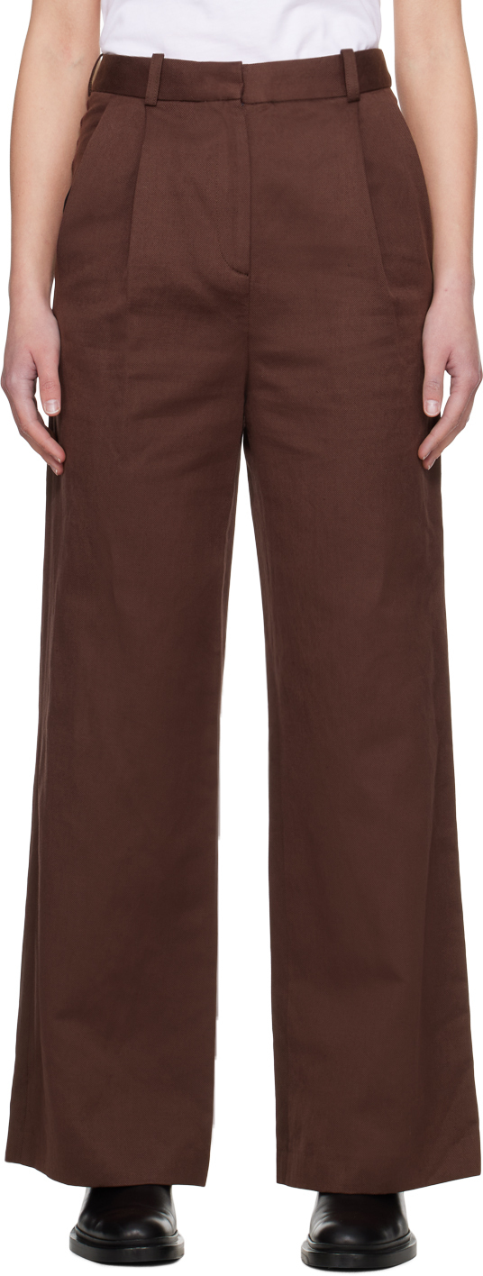 Loulou Studio Brown Idai Trousers In Midnight Bordeaux