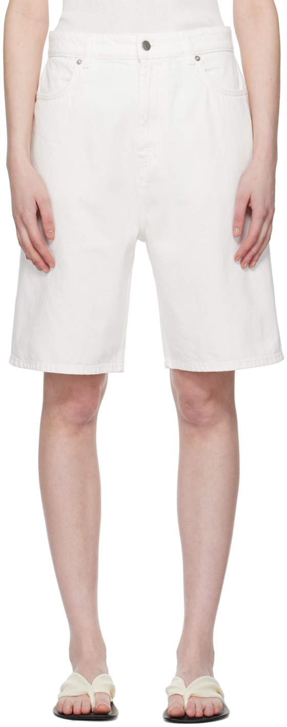 Shop Loulou Studio White Isu Denim Shorts In Ivory