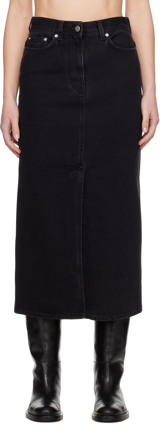 Shop Loulou Studio Black Rona Maxi Skirt In Washed Grey
