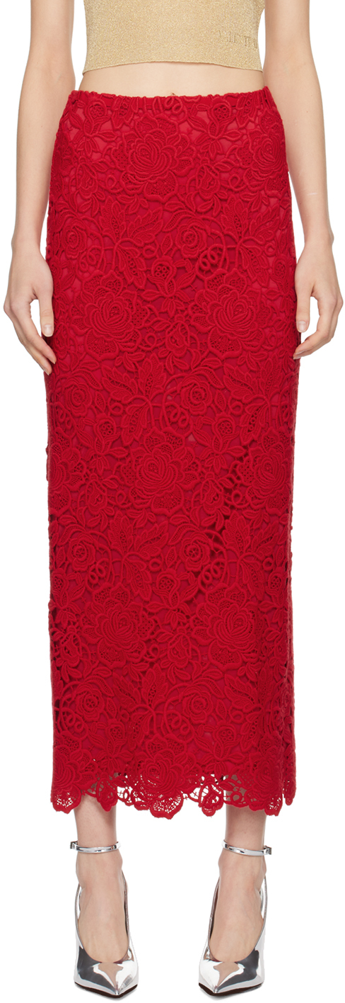 Valentino Red Vented Maxi Skirt In 157 Rosso