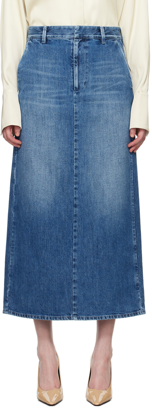 Valentino Denim Midi Skirt In Blue