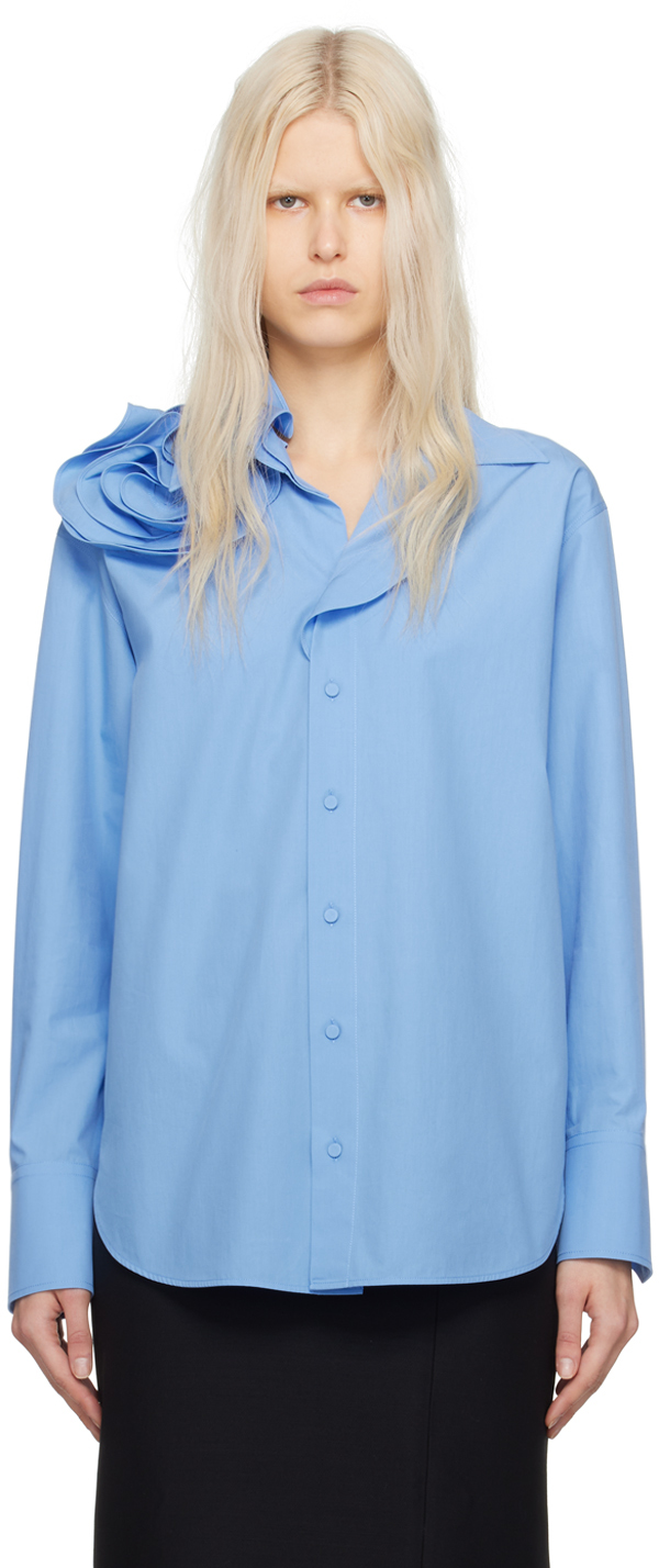 Blue Rose Appliqué Shirt