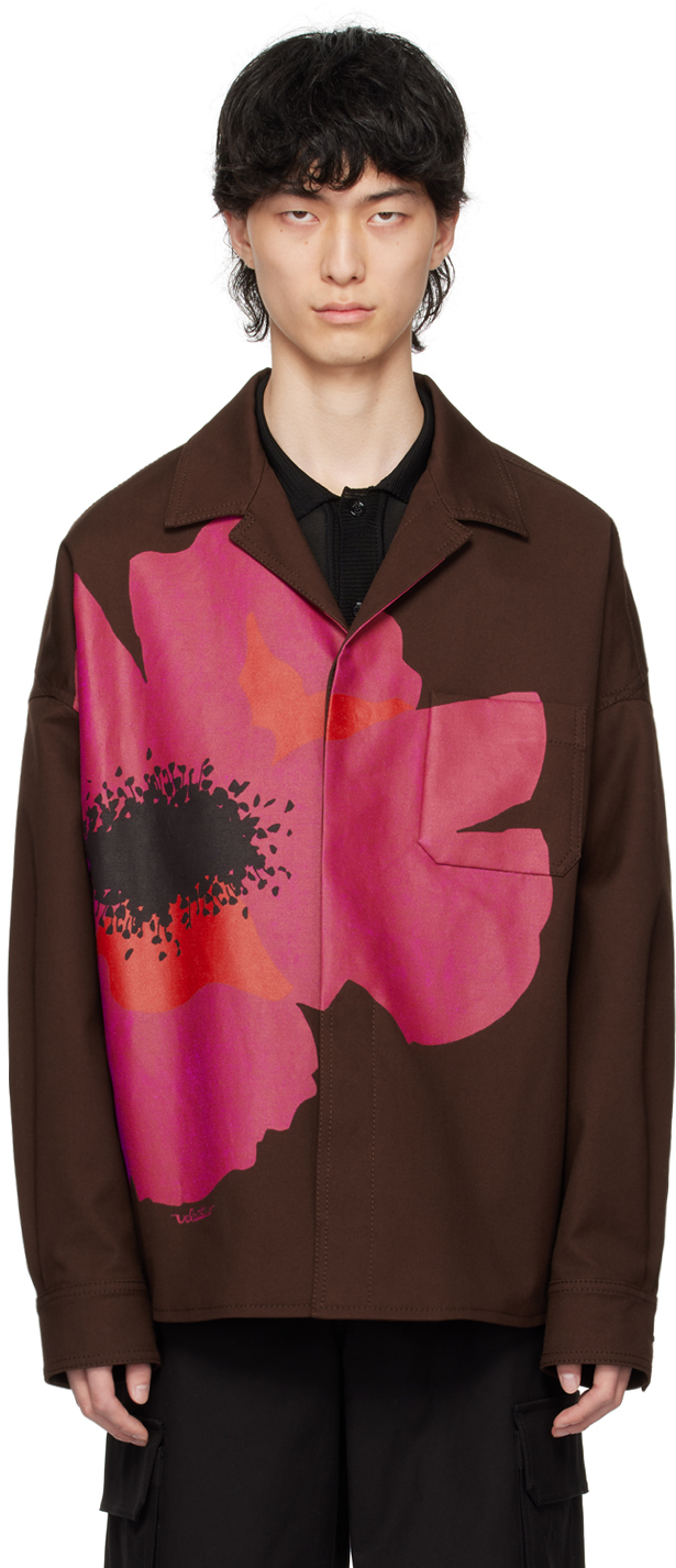 Shop Valentino Brown Flower Jacket In Tabacco/pink Pp