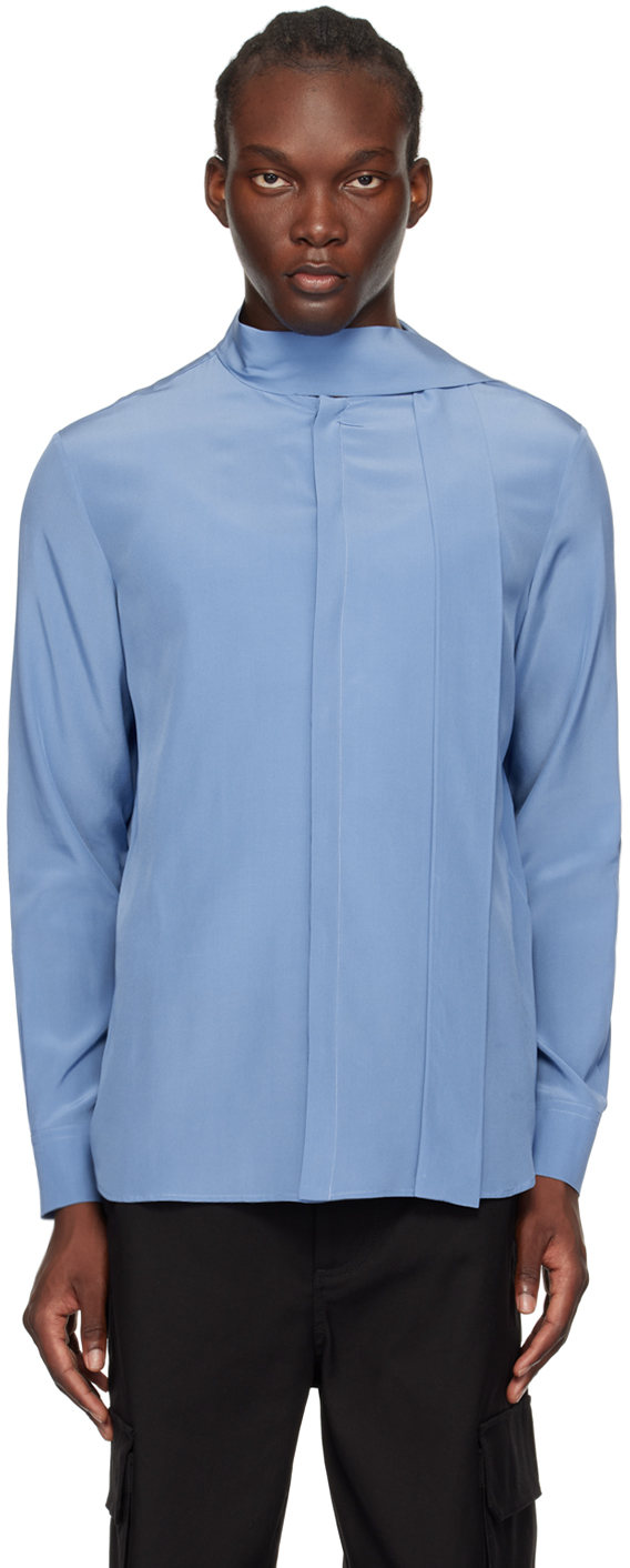 Shop Valentino Blue Scarf Shirt In Celeste