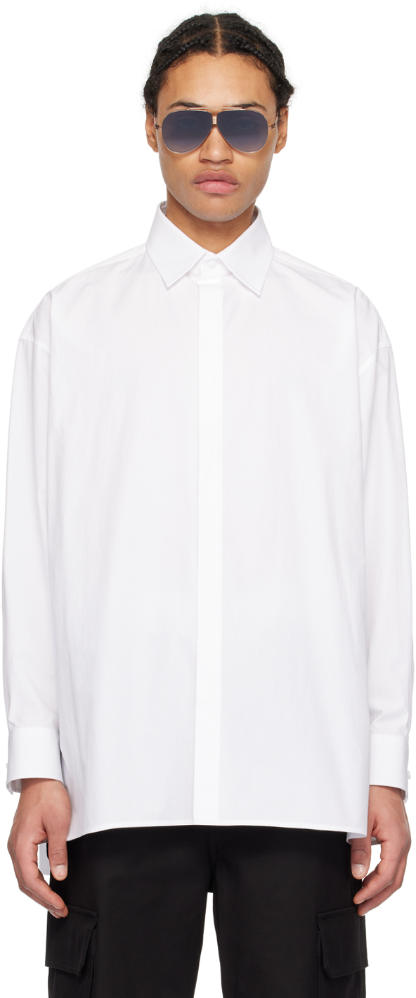 Valentino Spread-collar Cotton-poplin Shirt In Bianco