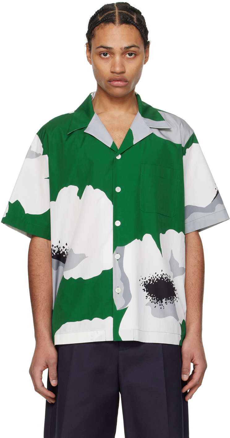 Shop Valentino Green Floral Shirt In Smeraldo/grigio