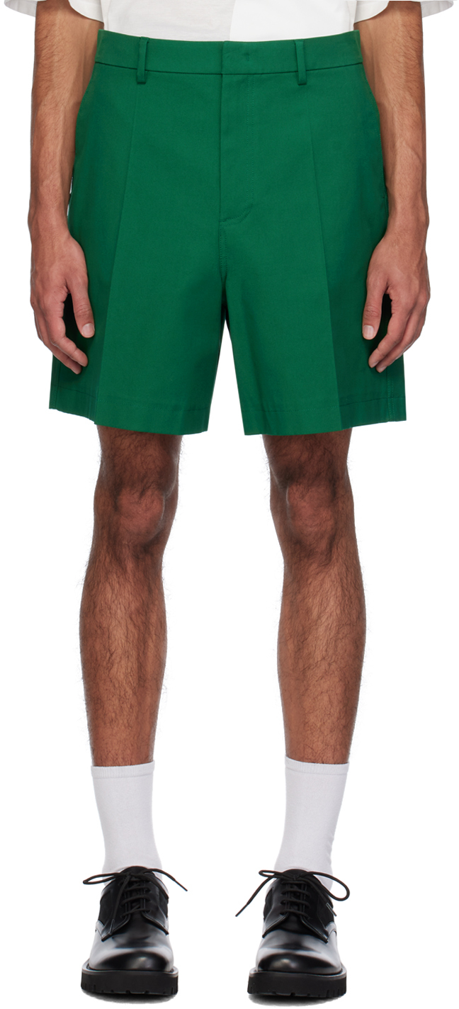 Shop Valentino Green Creased Shorts In Basil Green
