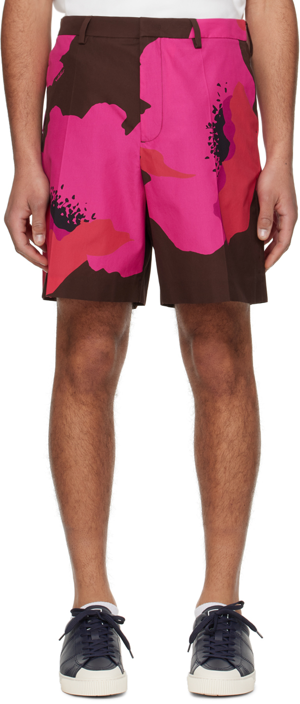 Shop Valentino Pink Floral Shorts In Tabacco/pink Pp