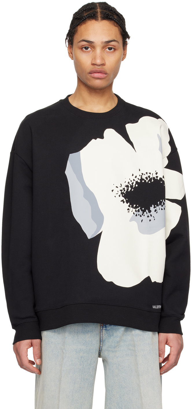 Shop Valentino Black Floral Sweatshirt In Nero/avorio/grigio