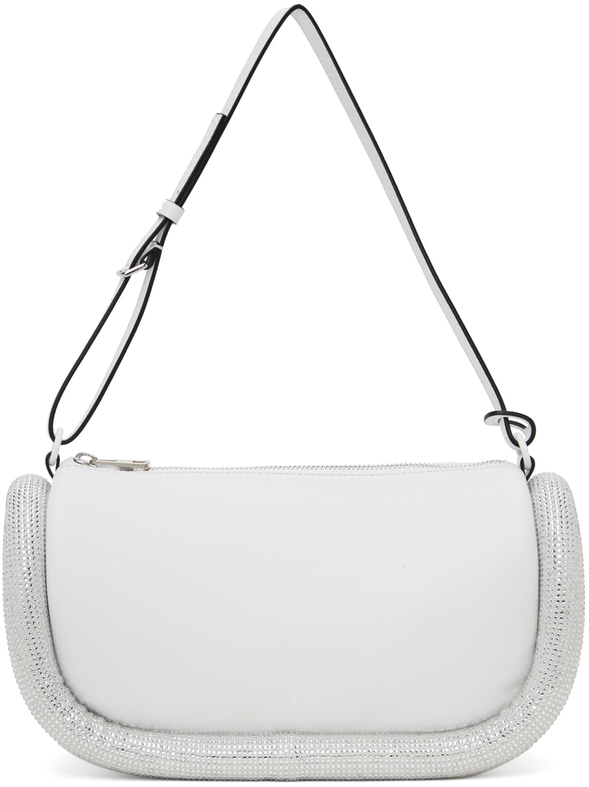 Jw Anderson Bumper-15 Leather Shoulder Bag With Crystal In White