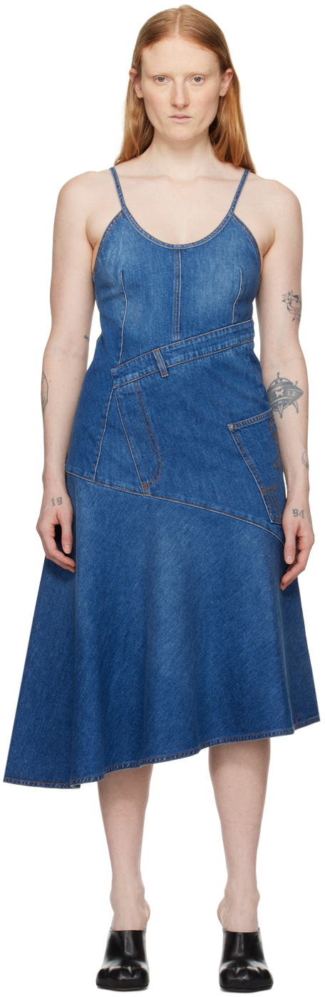 Blue Twisted Denim Midi Dress by JW Anderson on Sale