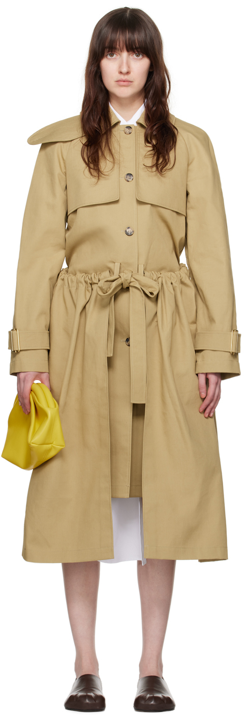 Beige Gathered Trench Coat