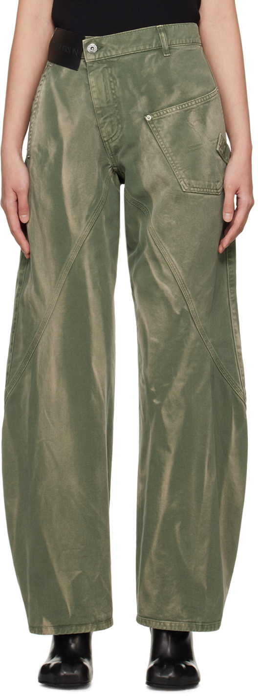 Shop Jw Anderson Green Twisted Jeans In 500 Green