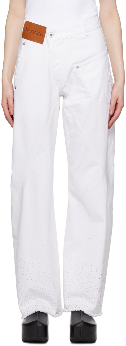 Shop Jw Anderson White Crystal-cut Jeans In 001 White