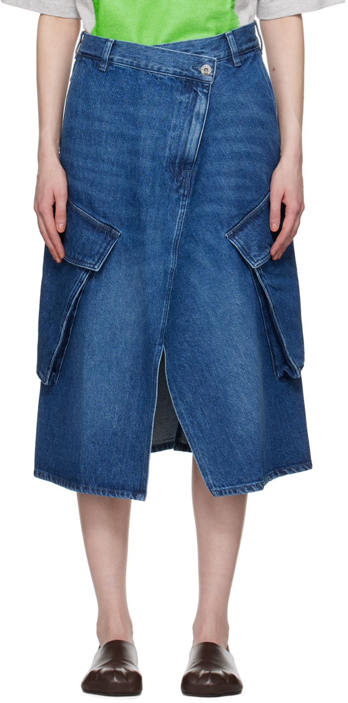 Shop Jw Anderson Blue Cargo Pocket Denim Midi Skirt In 800 Blue