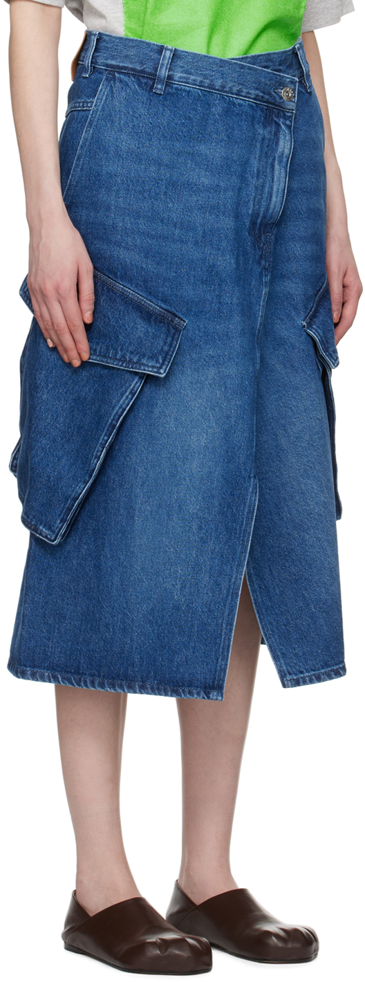 JW ANDERSON BLUE CARGO POCKET DENIM MIDI SKIRT 