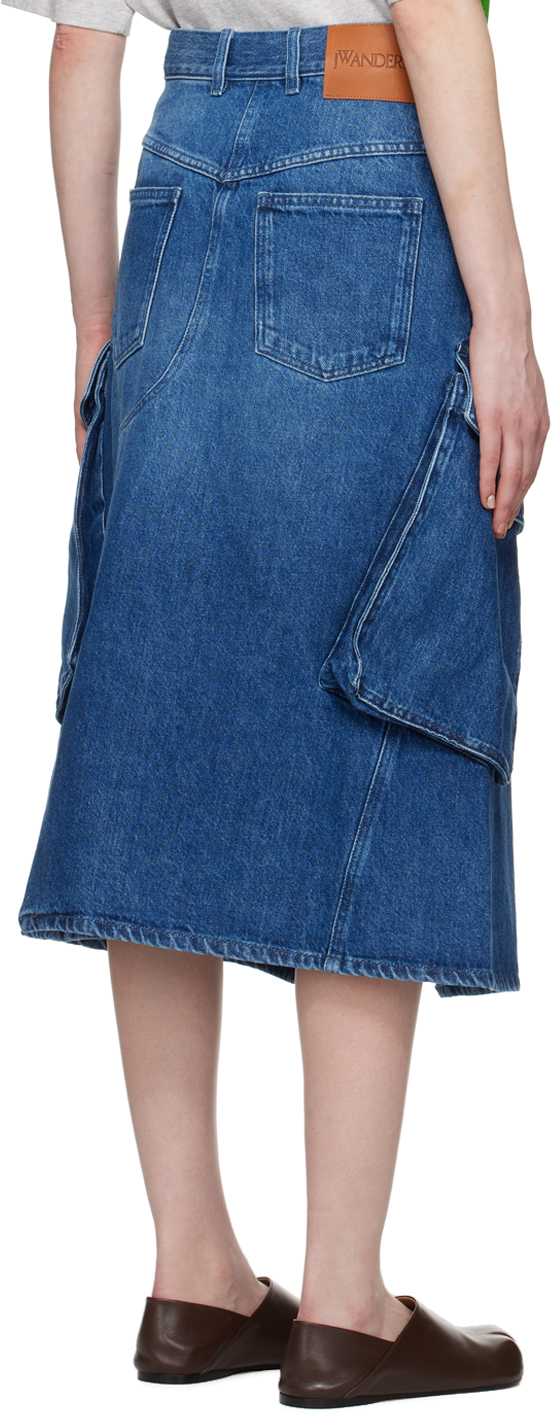 JW ANDERSON BLUE CARGO POCKET DENIM MIDI SKIRT 