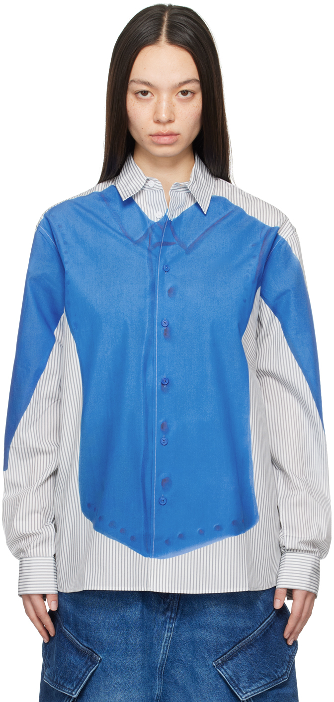 White & Blue Trompe L'ail Shirt