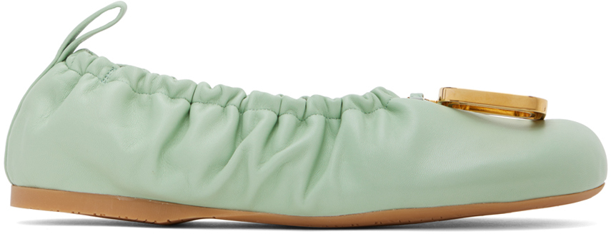 Shop Jw Anderson Green Jwa Puller Leather Ballerina Flats In 19272-320-bright Gre