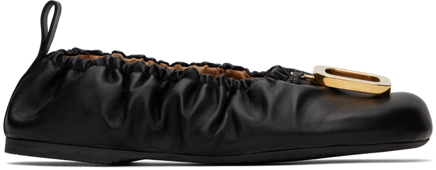 【関税込み】JW Anderson ブラック サテン バレエシューズ JW Andersonのブラック ラウンドトゥ レザー バレエシューズが